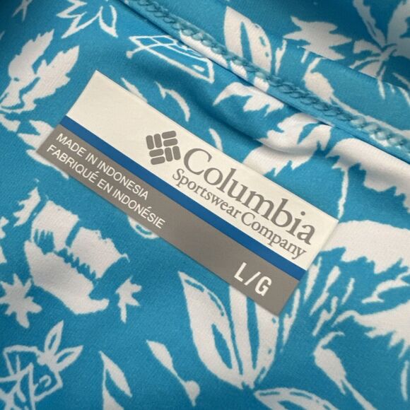 Palm Print Tank Dress Large Blue Sleeveless Vacay Size L PFG Columbia Sportwear - Picture 11 of 13